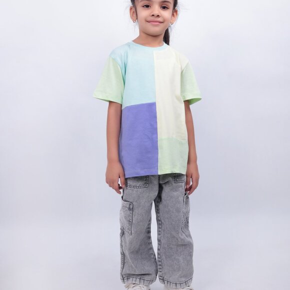 NEW Unisex Kids Colorblock T Shirt - Boy/Girl 100% Pure Cotton - Picture 1 of 4